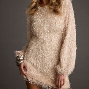 12th Tribe Let's Boogie Cream Long Sleeve Mini Dress Size LL